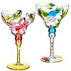 2 Pcs Mexican Hand Blown Margarita Glasses Colorful Martini Cocktail Glasses With Flamingo And Pineapple Pattern Tropical Drinki