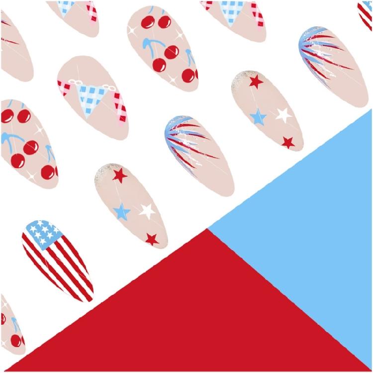 24 Pcs Medium Almond Press On Nail 4th of July False Nail Independence Day Acrylic Nail Flag Day Stick On Nail