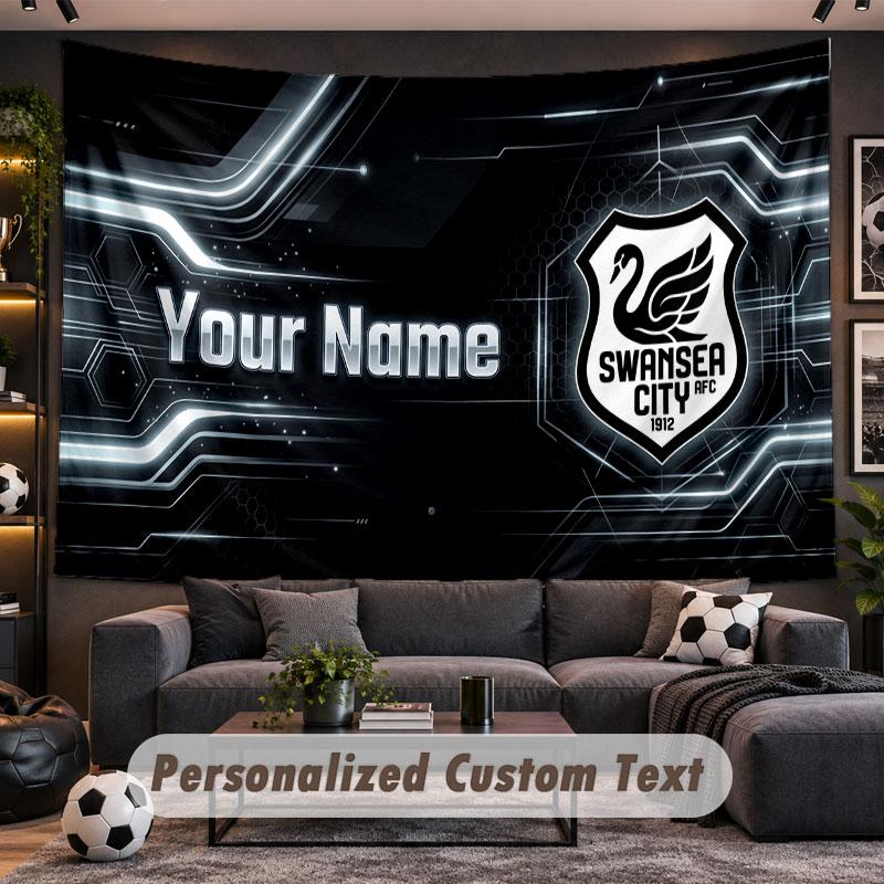 Wall Hanging Tapestry Custom NameSwansea City FC Pattern Personalized Printed Fabric Wall Decor