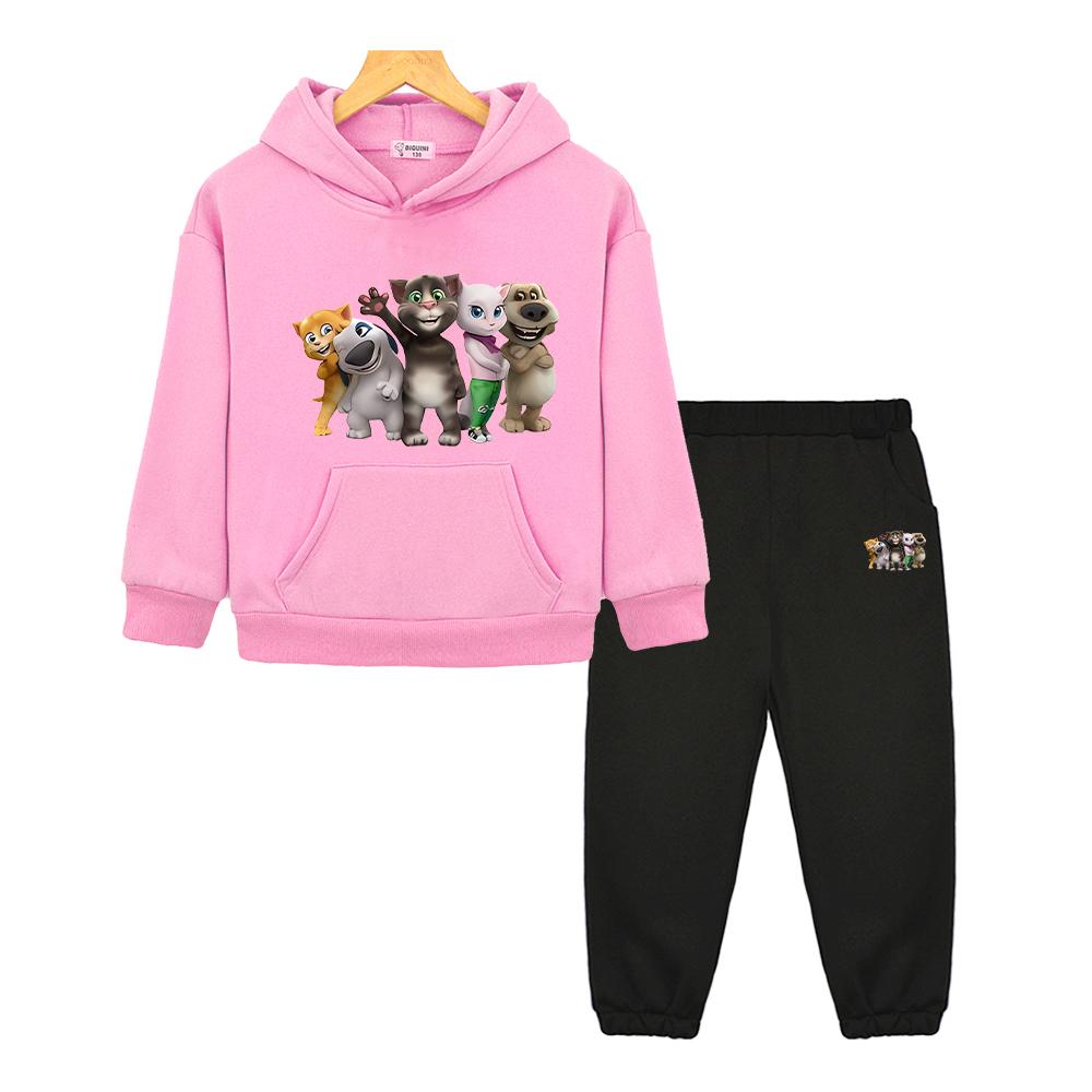 Talking Tom Cat Hoodie Fleece Sweatshirt  Jacket 2pcs pullover+Pant Christmas Boys Girls Hooded Spors Sets Kids Boutique Clothes