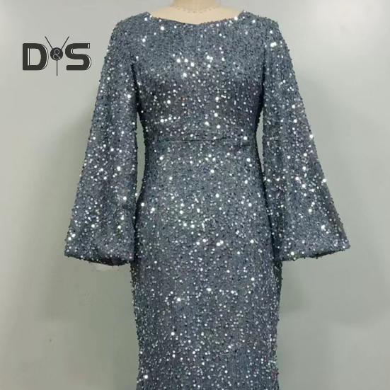 Dámské Večerní šaty Zvonové rukávy Flitr A-line Slim Fit Nízký střih s výstřihem do V Maxi šaty Střední pas Vzadu Zapínání na zip Plesové šaty