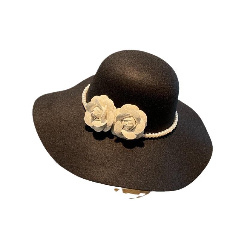 Celebrity Pearl Flower Bridal Hat French Black Top Hat Noble Elegance Vintage British Edge Hat