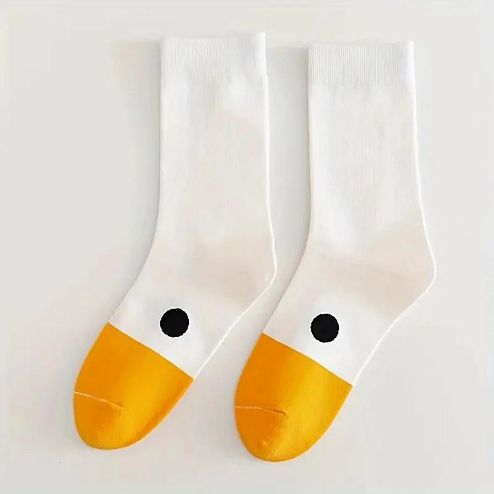 

1/6 Pairs Cartoon Women Socks Fashionable and Versatile Cute Design Funny Goose Breathable Soft Comfortable Women Casual Socks One Size