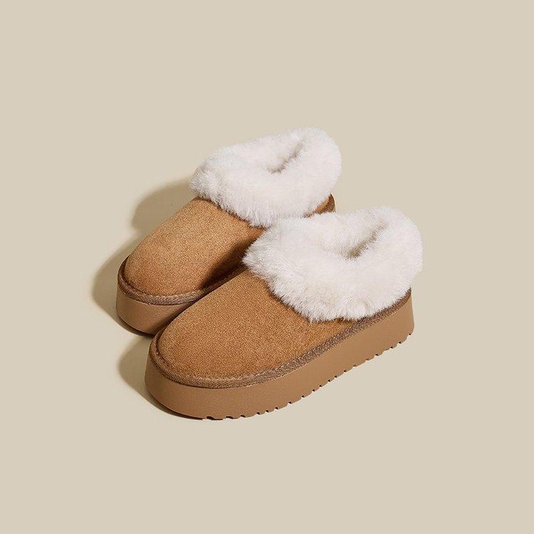 thick-soled fur integrated snow boots women's winter velvet cotton shoes 2024 new outer wear one-pedal fluffy bread shoes