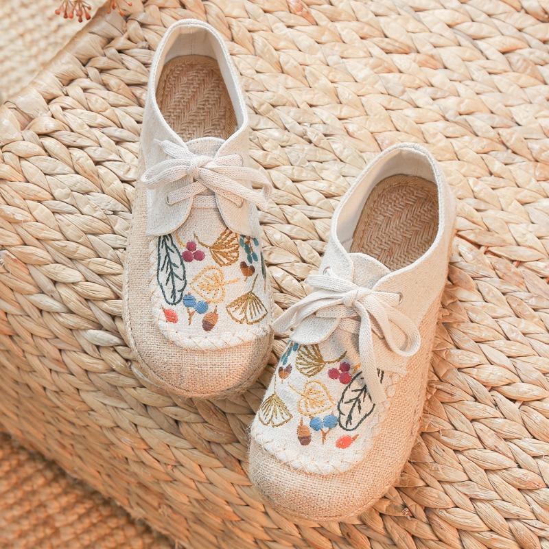 

new autumn literary linen casual shoes women s DX embroidered laceup cotton and linen shoes 40