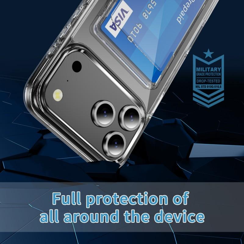 For iPhone 17 Pro Max Clear Phone Case with 2Pcs Screen Film WANLONFENG CK1 Series Card Holder Cover (Big Lens Hole)