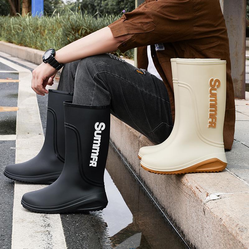 Fashion Outdoor Men's Rain Boots Fashion Long Tube Fishing Shoes Non-Slip Waterproof Shoes Couple Work Shoes Rubber Shoe Warm Rain Boots