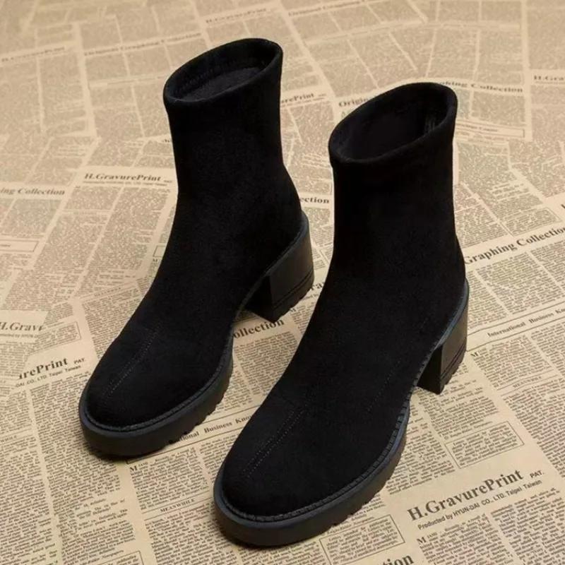 High Heels Women Ankle Boots Fashion Suede Chunky 2025 Winter Shoes Designer Elegant Dress Pumps New Brand Zapatillas De Mujer