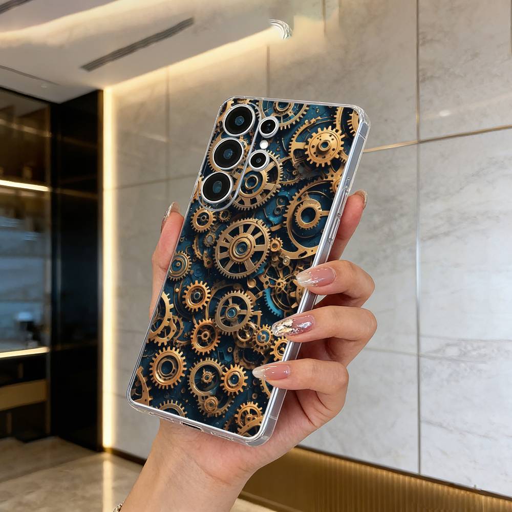 Mechanical Gear Clear Soft Silicone Phone Case forSamsung S25, S24, S21, S22, S23, S30, Ultra, S20, Plus