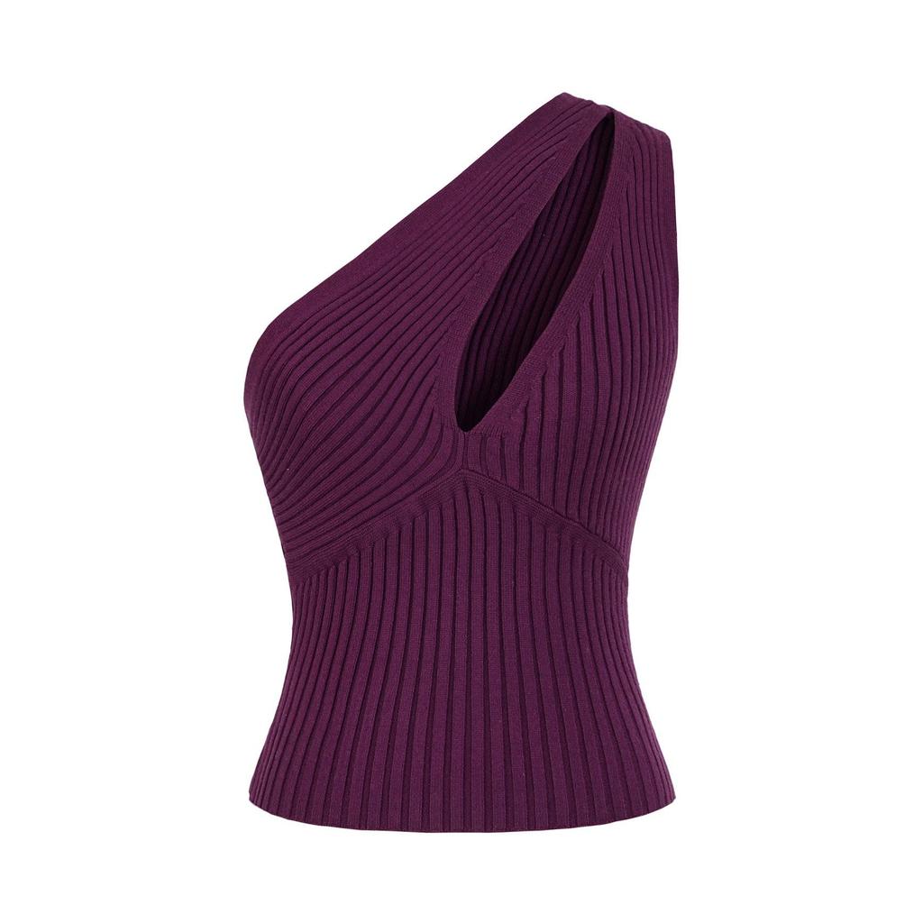 Elegant Women's Chic One-Shoulder Knit Vest – Slim-Fit, Hollow-Cut, Cropped, Waist-Cinched Design