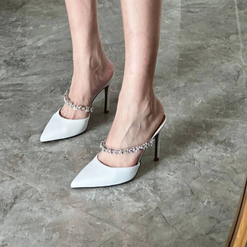 High Heel Shoes For Women With Pointed Toe And Water Diamond Embellishments For Summer Fashion