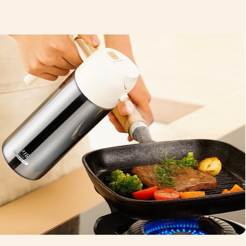 Two-in-one oil dispenser, stainless steel oil spray bottle, can be refilled with portable sprayer, suitable for baking, cooking,