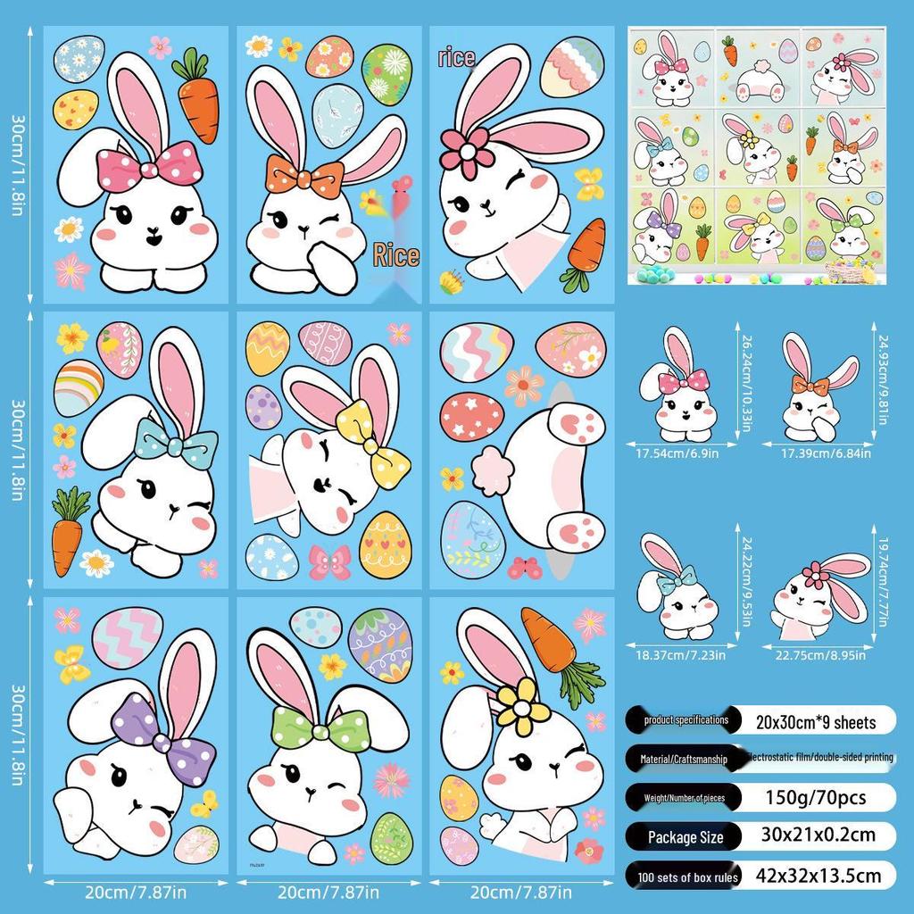 Easter 2026 Cartoon Bunny Animal Window Glass Stickers