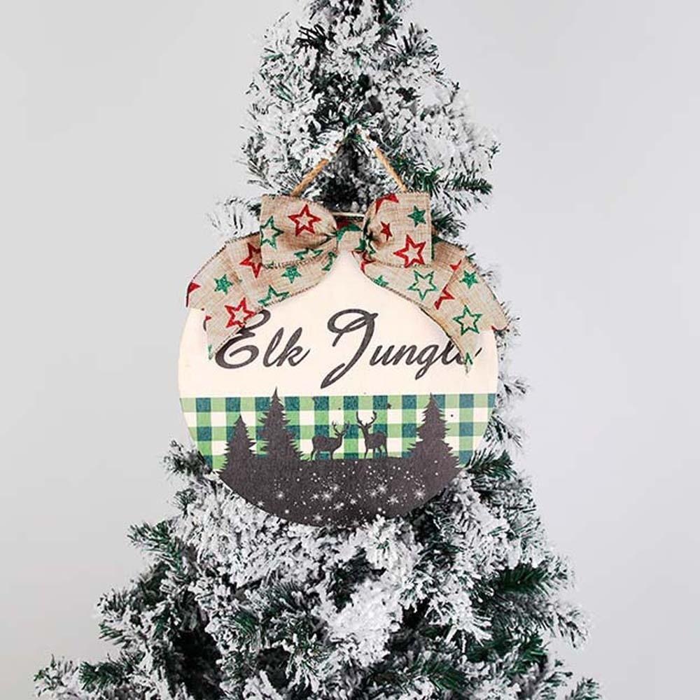 Bow Door Hanging Ornaments Elk Christmas Door Decoration Cafe Wooden Christmas Pendant  Doorway