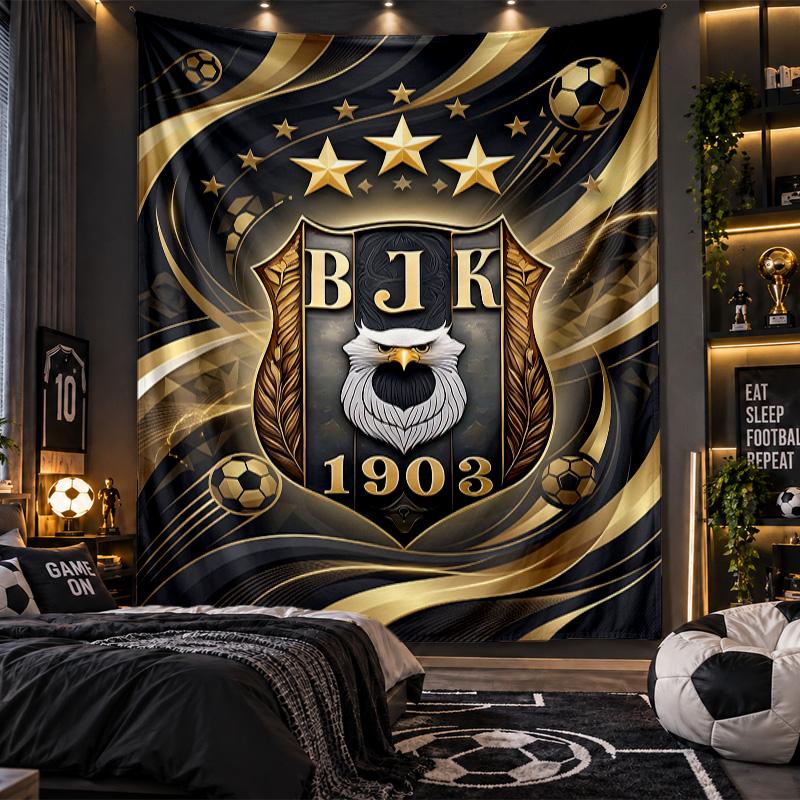 Duvara Asılan Goblen Beşiktaş FK Baskılı Kumaş Salon Yatak Odası Ev Dekorasyonu İçin