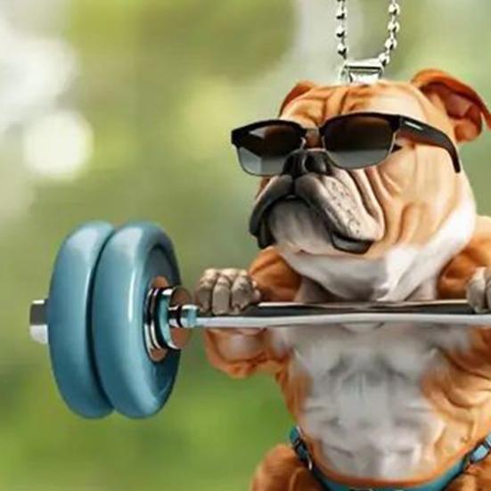 Cute Dog Weightlifting Dumbbell Pendants Acrylic Novelty Bag Charm Christmas Tree Car Mirror Decoration Unique Gift for Animal Lovers Drivers