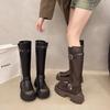 Retro western cowboy boots women's summer fat mm thick legs big tube circumference increased thick-soled boots tall knight boots