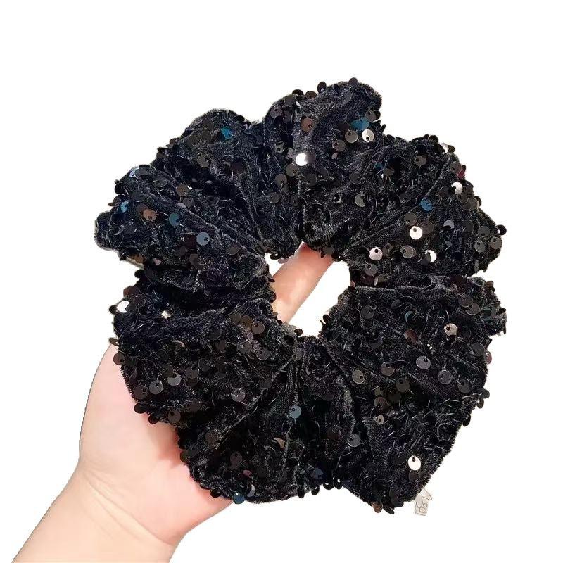 High-End French Retro Sequin Velvet Scrunchie Headband & Hair Tie for Women
