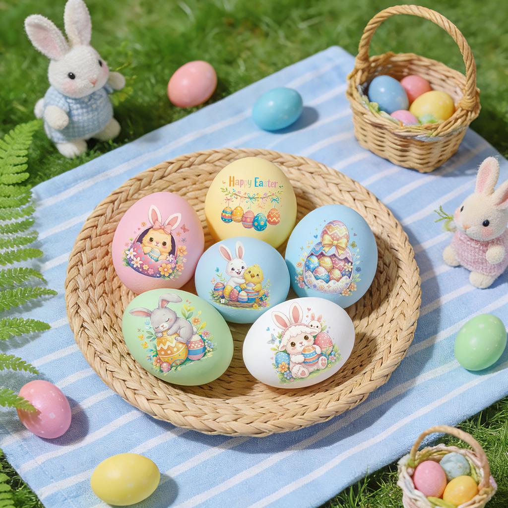 Atividade de Festa de Tatuagem Divertida de Páscoa Transfronteiriça Adesivos Fofos de Coelho de Desenho Animado para Braço Rosto Ovo