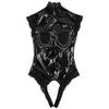 Womens Sleeveless Patent Leather Sexy Jumpsuit One Piece Lingerie Bodysuit Clubwear