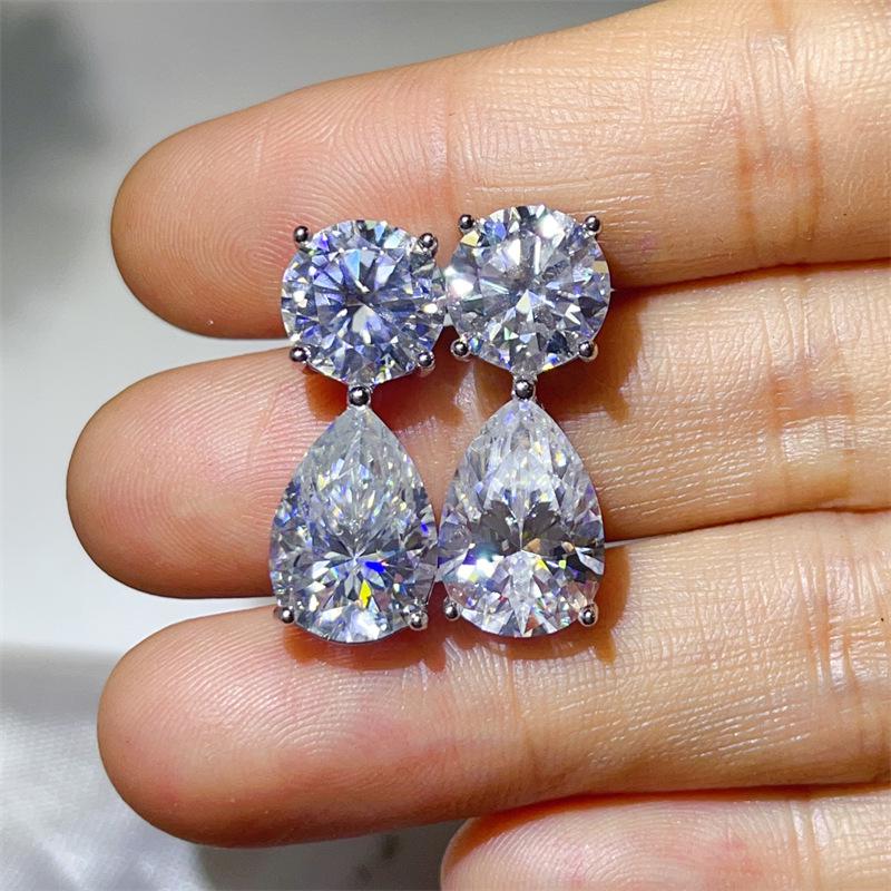 16 Carat D Color Moissanite Teardrop Dangle Earrings - Luxurious Full Diamond Teardrop, European American Style