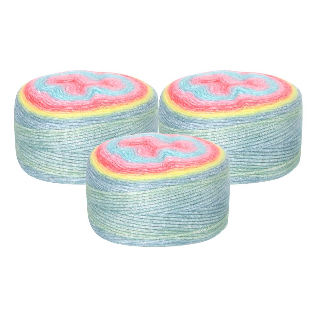 3Pcs Gradient Cake Cotton Yarns, Soft Rainbow Yarn Ball for Knitting and Crocheting Craft Project (300g X 3, 245M L Each) 100g