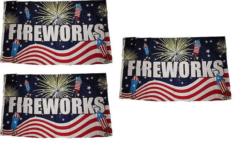 Fireworks Letter Pattern Polyester Holiday Flag Outdoor Banner For Festival Celebrations