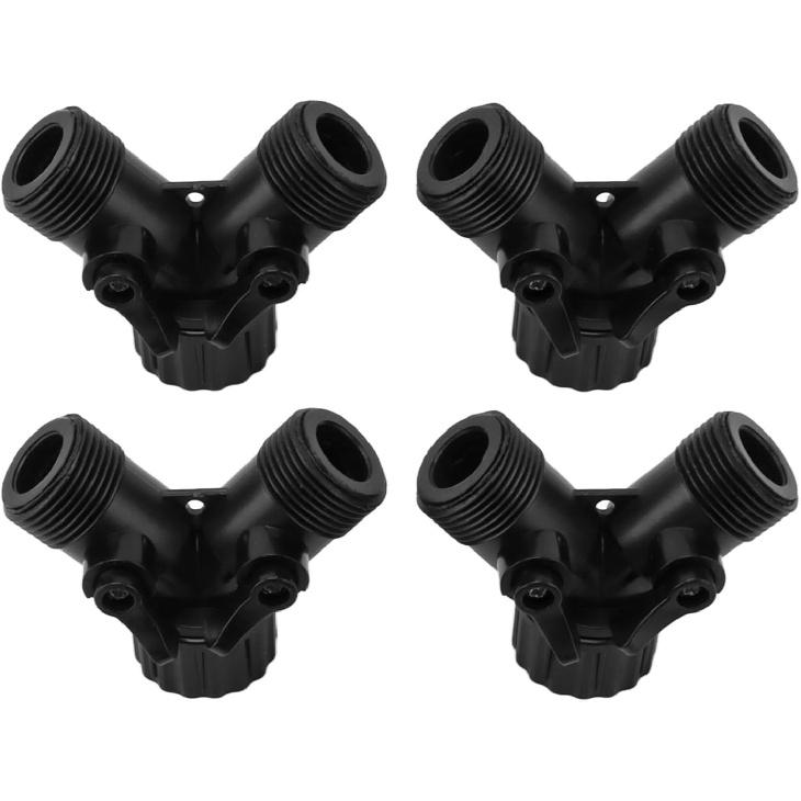 Tap Y Splitter 2 Way 2 Valves Hose Splitter Connector for Garden Hose Faucet EU Standard 4pcs (Black)