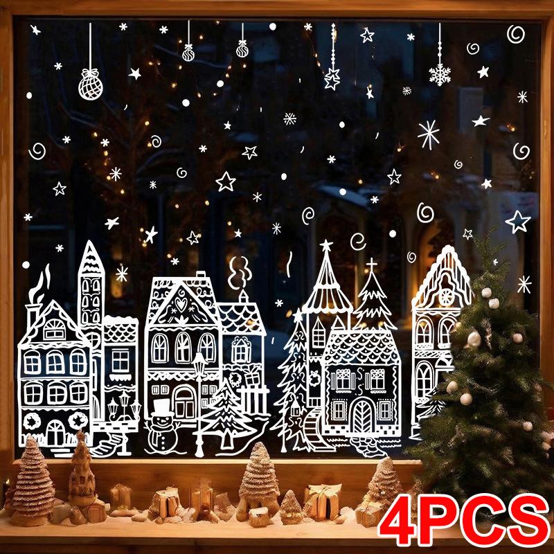 4pcs Snowflake Decals Window Decoration Large Christmas Window Clings Party Ornaments Double-Sided Xmas 20x30cm