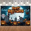 Cartoon Halloween Photo Background Tombstone Full Moon Ghost Pumpkin Lantern Adult Kids Party Deco Photography Backdrop Props