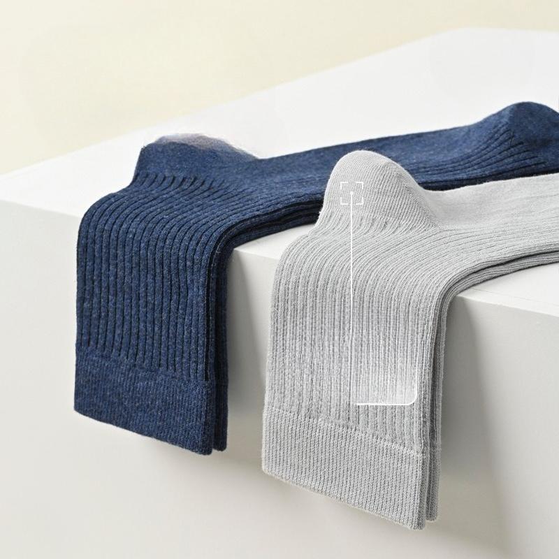 Cotton Socks, All-cotton Men's Business Mid-calf Socks, Anti-odor, Sweat-absorbing, Strip, Autumn Pure Cotton Long Socks