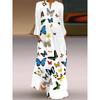 Purple Butterfly Pattern 3D Print V-neck Long-Sleeve Dress Stage Show Women's Travel Holiday Style Beach Dress