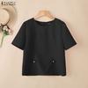 ZANZEA Camicetta estiva casual da donna con scollo rotondo e maniche corte