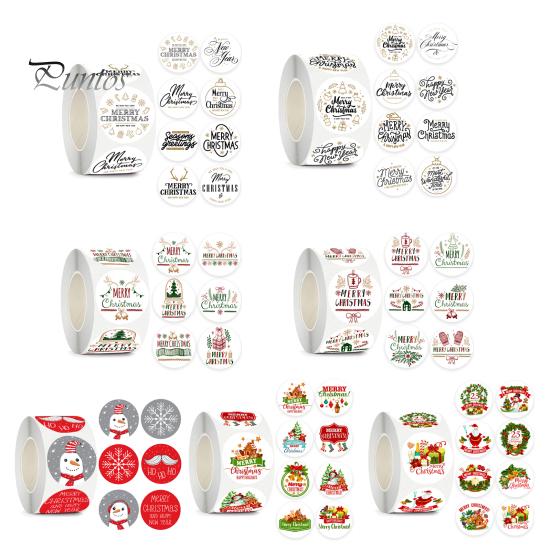 500 ks/role Samolepicí kreslené kreslené ozdobné vánoční samolepky různé vzory Veselé Vánoce kulaté samolepky balení sváteční dekorace