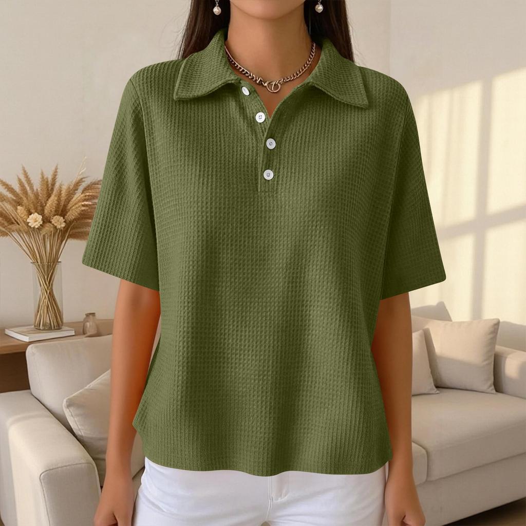 Women's Fashion Casual Lapel Short Sleeve Color Shirt Women's Up Tops