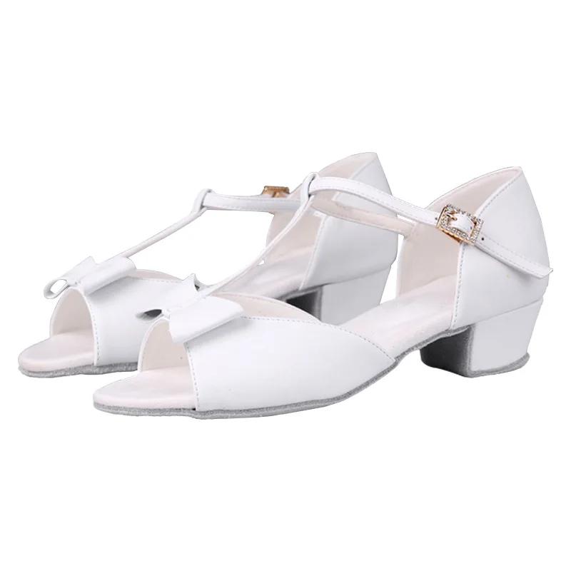 New Pink Satin Bow Girls Children/Child/Kids Ballroom Tango Salsa Latin Dance Shoes Low Heel Shoes 3.5CM