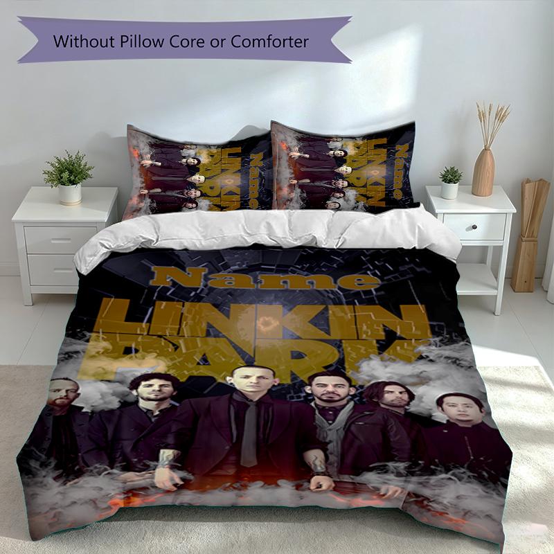 3-teiliges personalisiertes Linkin Park Set, Enthält 1 Bettbezug und 2 Kissenbezüge, Ganzjahres-Schlafzimmerdekoration