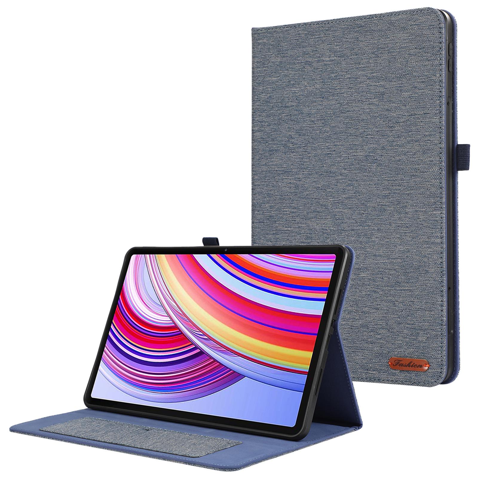 

Для Xiaomi Redmi Pad Pro/Redmi Pad Pro 5G/Poco Pad Чехол-подставка для планшета с держателем для карт, тканевой текстурой и кожаной отделкой Blue