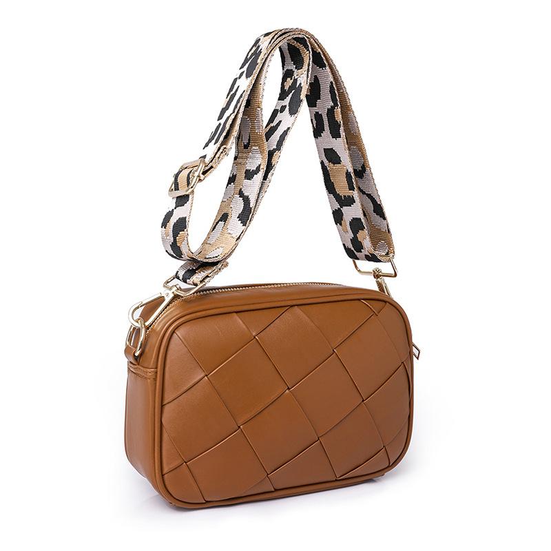 Cheap New PU Women's Shoulder Bag Square Wide Shoulder Strap Fashion Diamond Checker Crossbody