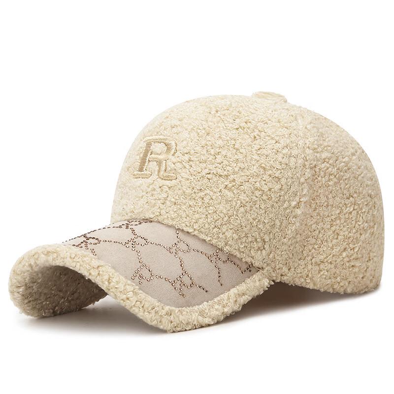ZHENYUEQI Women's Teddy Fleece Rhinestone R-Letter Baseball Cap