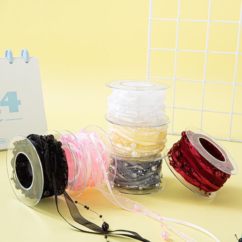 Handwoven Beaded Pearl Ribbon Belt for Gardening, Flower Packaging & Handmade Accessories