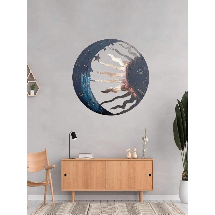 Metal Wall Art Decor - Sun, Moon & Stars 3D Facial Celestial Sculpture, Indoor/Outdoor Hanging Ornament for Porch, Lawn, Garden, Garden Wall Art