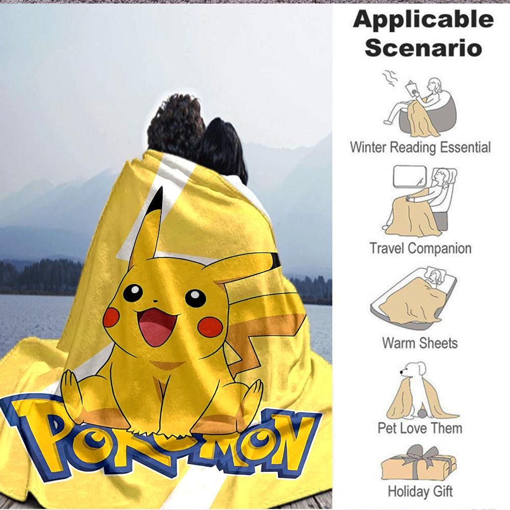 1 manta de franela de Pikachu Pokémon, suave y amigable con la piel con impresión digital, varios tamaños disponibles para familia, amigos, cumpleaños