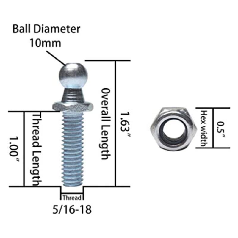 5/16-18 Ball Head Bolts With Nuts And Washers Strut Fitting For Car Trunk Hood Gas Spring Adjustment
