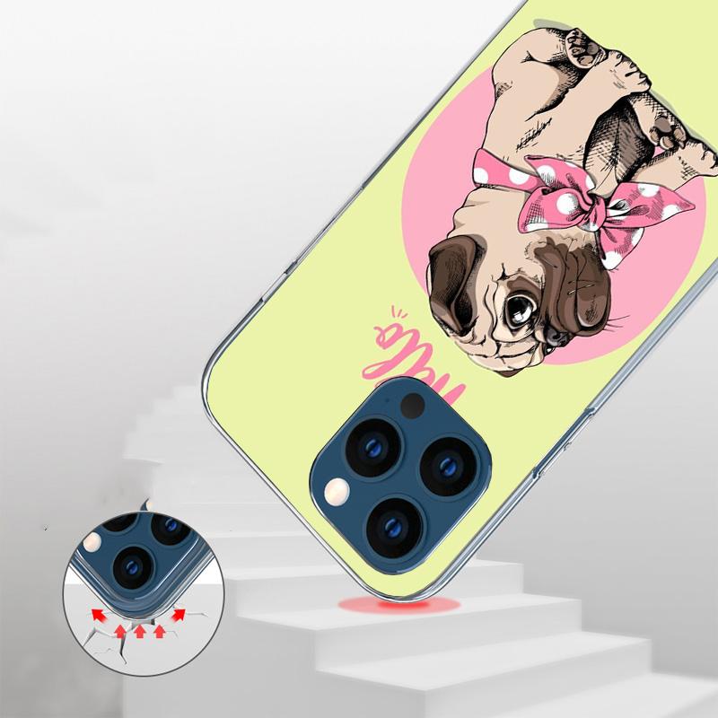 Love Pugs Cute Dog Phone Case For iPhone 17 Air 16 Pro Max 16E 15 + 14 Plus 11 12 13 Mini 7 8 SE Gift Print Cover Fundas 16 Pro