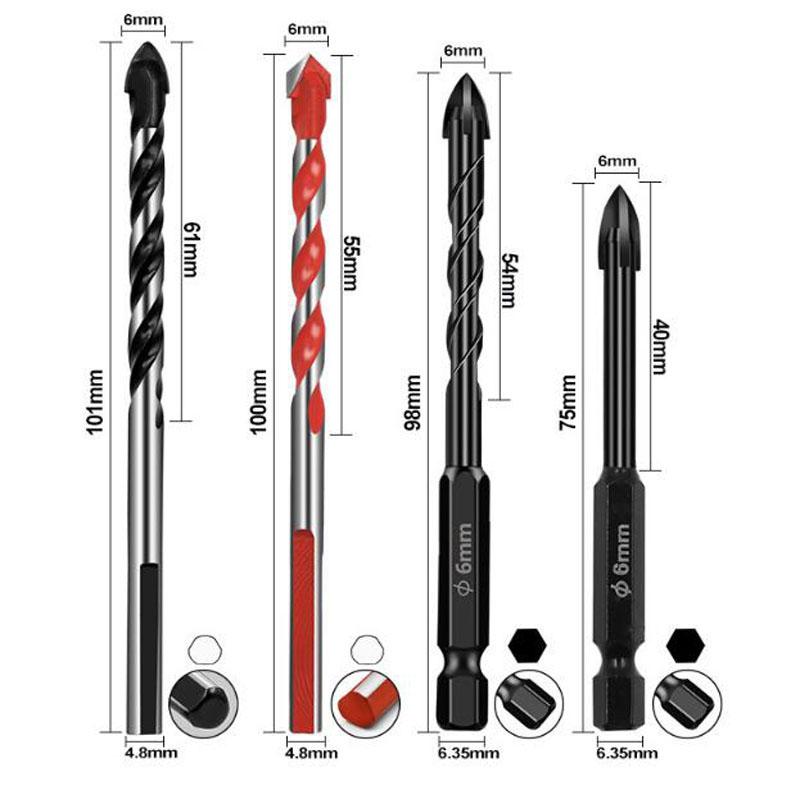Cross Hexagonal Ceramic Tile Drill Bit Set, Hard Alloy, Glass, Ceramic, Concrete, Hole Opener, Brick Tool Kit