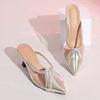 Spliced Transparent Pointed Toe Thin Heel Baotou Slippers for Women's New Wear Baotou Slip-on High Heels