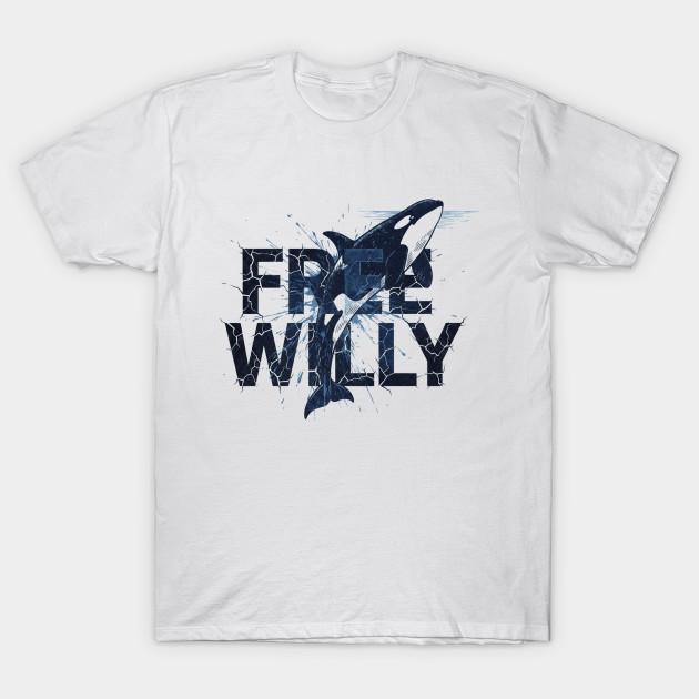 

Men Black Print T-shirt Free Willy No-Cut Transfer Paper Print Cotton Tshirt L