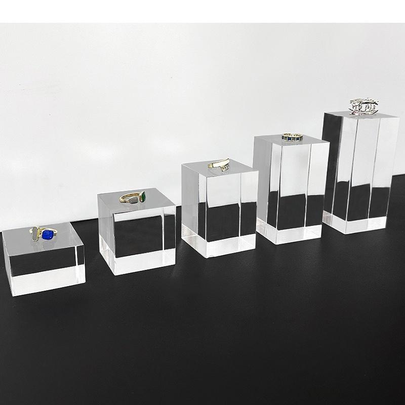 5pcs Transparent Acrylic Column Display Stand 3D Square for Dessert Cake Merchandise Cosmetics Jewelry Bases Decor Accessories