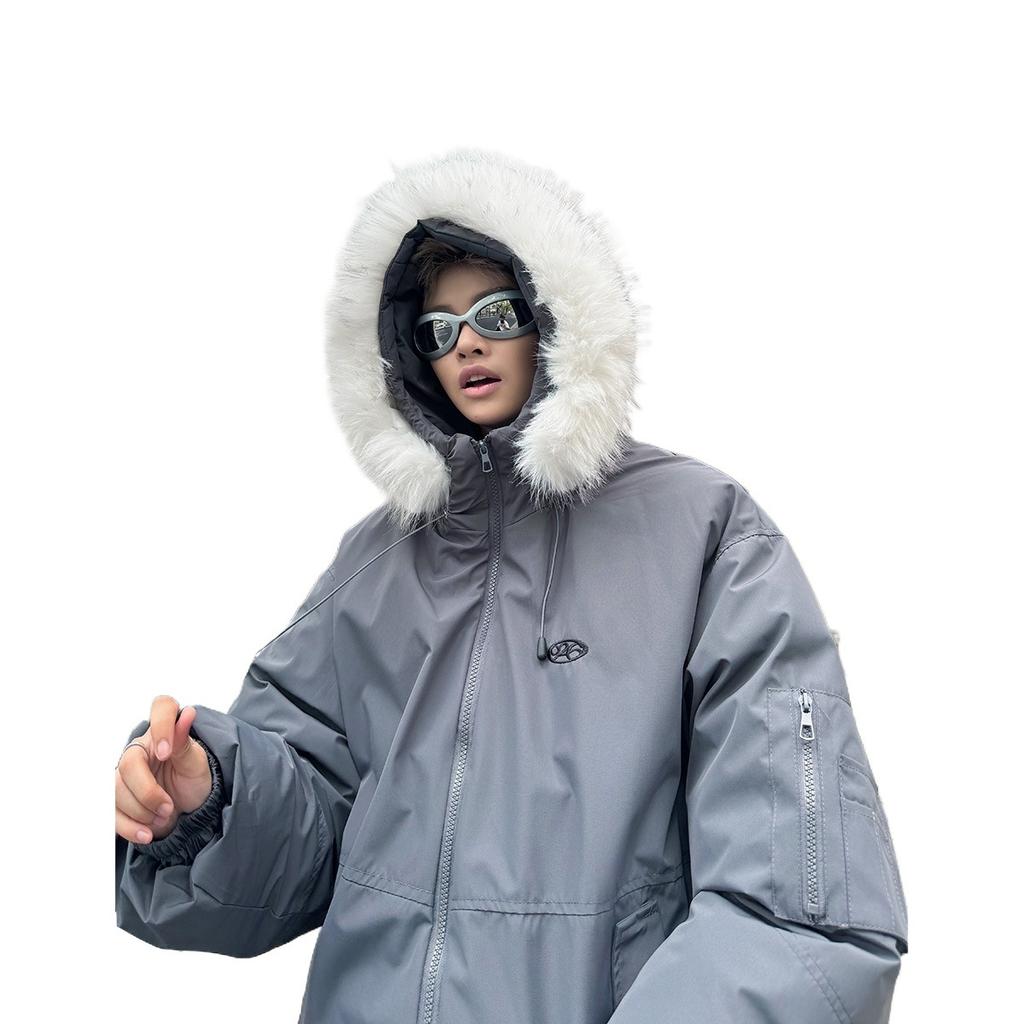 Men's and women's fur collar hooded cotton clothes Women's winter cotton-padded clothes Couple clothes Thickened warm jacket pie clothes